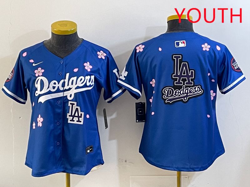 Youth Los Angeles Dodgers Blank Blue Sakura Edition 2025 Nike MLB Jersey style 24->youth mlb jersey->Youth Jersey